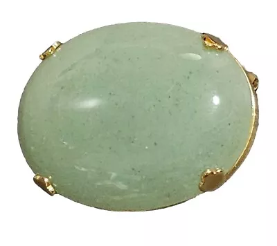 Vintage Freirich Oval Nephrite Jade Green Cabochon Goldtone Prong Set Brooch • $38.89