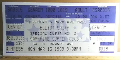 ELLIOTT SMITH March 15 1999 HUGE 19” CONCERT TICKET POSTER ART No-cd/lp/stub • $19.99