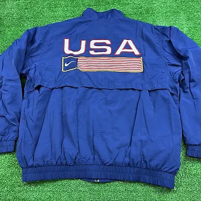 VIntage 90s Nike Windbreaker Jacket Mens Large L Blue USA Olympic Track & Field • $42