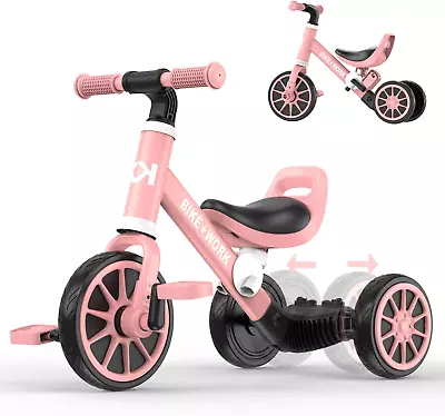 4 In 1 Kids Tricycle For Toddlers Age 2-4 Toddler Tricycle With Removable Pedal • $70.61