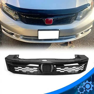 Fit 2012 Civic 4 Dr Sedan JDM ABS Black Front Bumper Hood Mesh Grille Grill • $58.99