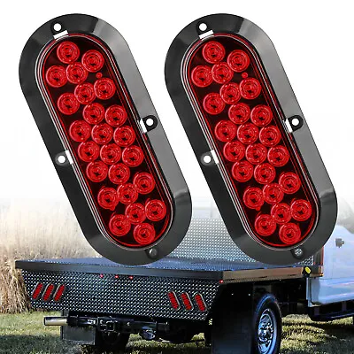 2x Red 6  Oval Trailer Lights 24 LED Stop Turn Tail Truck Flush Mount Waterproof • $17.98