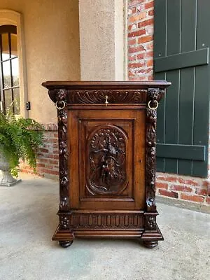 Antique French Carved Oak Hunt Cabinet Confiturier Black Forest Fox Wine Bar • $4475