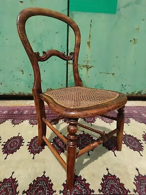 Beautiful Antique Oak Diminutive Chair With Cane Seat • £55