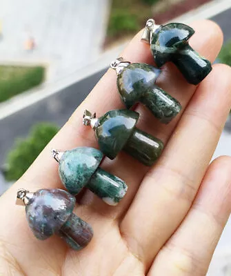 5pcs Indian Agate Gems Stone Mushroom Pendants Prism Magic Wand Energy Amulet • $0.55