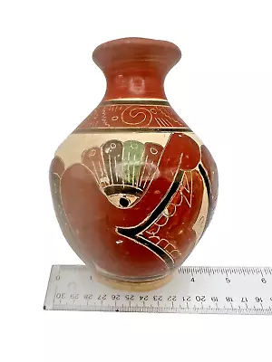 Vintage Mexican Hand Painted Clay Terracotta Pottery Planter Vase 5 3/4  Tall • $23.85