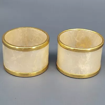 Vintage Set Of 2 Faux Mother Of Pearl Capiz Shell Napkin Rings Gold Color Trim • $7.50