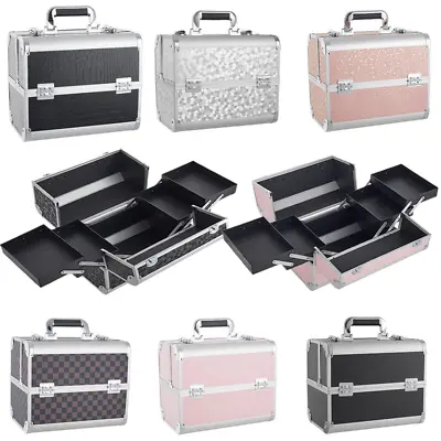 Extra Large Vanity Case Beauty Box Make Up Cosmetic Nail Storage Lockable Travel • £18.95