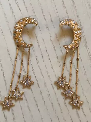 KIRKS FOLLY Moon And Dangling Star Earrings  Vintage  Gold Finish • $39.99