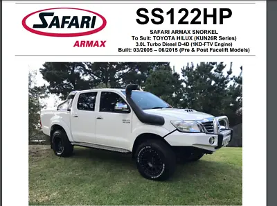 Safari ARMAX Snorkel Kit For Toyota Hilux N70 KUN26R (2005 - 2015) SS122HP • $572