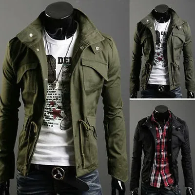 Mens Slim Fit Military Style Jacket Stand Collar Coat Hoody Overcoat New Hot • $27.81