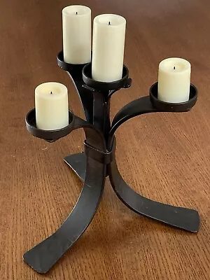 Pottery Barn Pillar Candle Holder Candelabra Artisanal Iron Dark Bronze Finish • $109.50