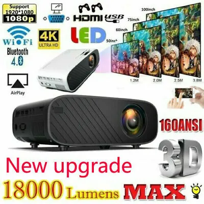 1080P HD 4K Bluetooth WiFi  3D LED Mini Video Projector Home Cinema 18000 Lumens • $107.99