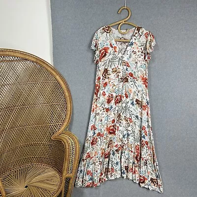 Iris Maxi Dress Size 12 M Long Floral Flower Blue Orange  • $39.95