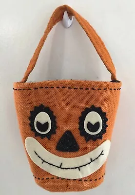 Rare Pottery Barn Kids Burlap Halloween Pumpkin Face Treat Basket • $14