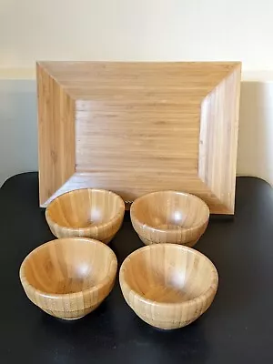$29.99 • Buy Pampered Chef Wooden Bamboo Salad Bowl Tray Set