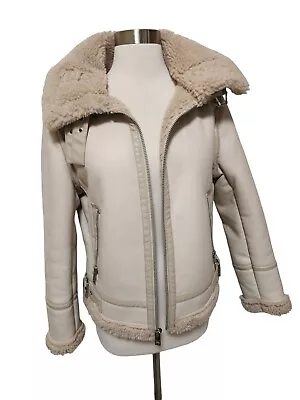 Michael Kors Faux Leather Shearling Hooded Moto Jacket Womens Size Small $450 • $79.99