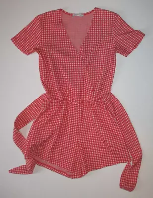 Red White Check Shorts Romper Zara Trufaluc S M Playsuit Jumpsuit Summer Spring • $15.99