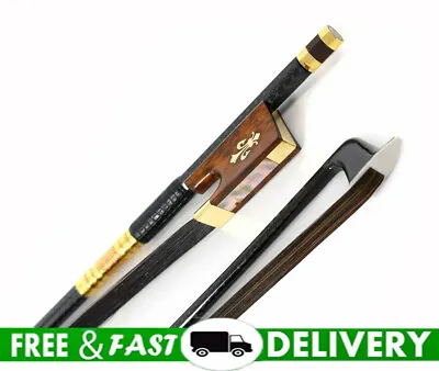 4/4 Violin Bow Top Grade Braided Carbon Fiber Snake Wood Frog Bow Black Bow Hair • $42