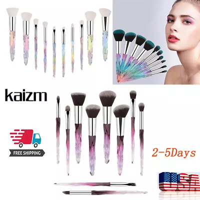 10pcs Glitter Crystal Makeup Brushes Powder Blush Colorful Beauty Brush Set Tool • $6.99