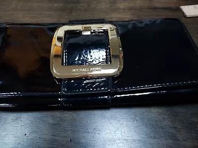 Michael Kors Black Patent Leather Clutch Purse W/Gold Buckle • $39