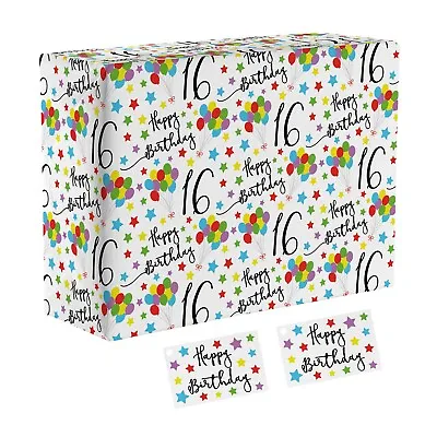 1 Sheet Of 16th Birthday Luxury Wrapping Paper - Age Sixteen - For Boys Girls • £4.50