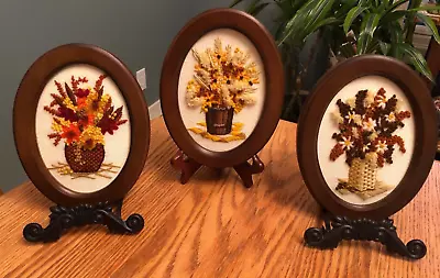 Vintage Needlepoint Cross Stitch Floral Wall Decor Framed Set Of 3 - No Glass • $24