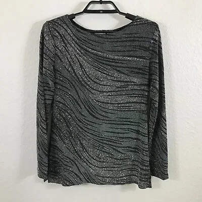 Chico's Shirt Size 0 Geometric Silver Metallic Long Sleeve Nylon Blend Glitter • $14.88
