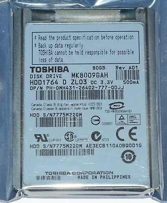 1.8  TOSHIBA MK8009GAH 80GB HARD DRIVE PATA ZIF FOR DELL Latitude XT D420 D430 • $15.59