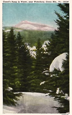 Postcard VT Near Waterbury Green Mts Camels Hump Winter Linen Vintage PC H4173 • £1.93