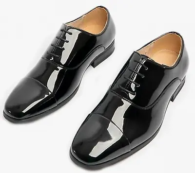 Black Patent Shiny Shoe Mens Shine Shoes Formal Black Tie Suit Evening Cruise • £19.99