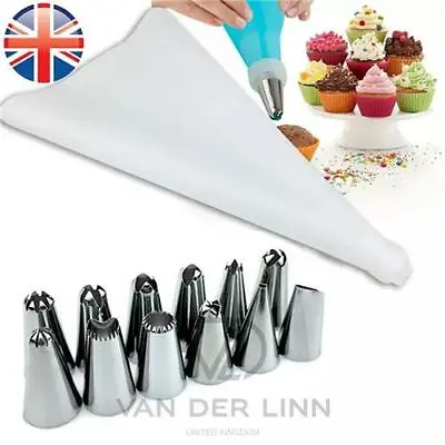 Reusable Icing Piping Bag + Nozzles Set Cake Cupcake Decorate • £2.38