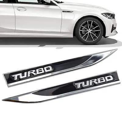 2pcs Black 3D Metal TURBO Logo Sport Emblem Car Sides Fender Badge Sticker Decal • $9.92