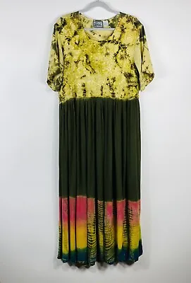 Vintage Size Large Printed Tie Dye Gauze Maxi Dress Boho Casual Hippie • $19.54