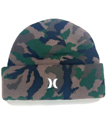 HURLEY Icon Camouflage Cuffed Beanie Winter Hat Army Camo Green Men's One Size • $22.49