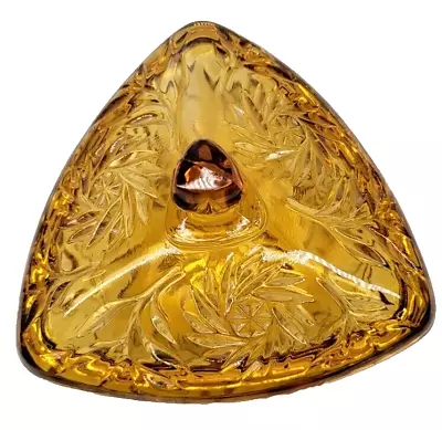 Triangle Amber Glass Lidded Candy Dish Hazel Atlas Bowl Pressed Starburst Powder • $13.46