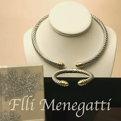 Flli Menegatti Italian Parure Set In Sterling/gold Twist Necklace & Bracelet • $645