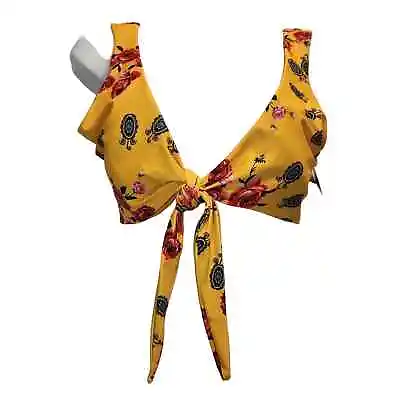 Zaful Bikini Top Woman Size 8 NWT Tie Front Yellow Floral Padded Bra • $11.99