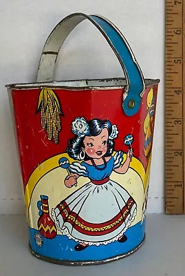 Vintage Ohio Art Metal Beach Pail & Shovel With Mexican Theme Some Paint Loss • $17.50