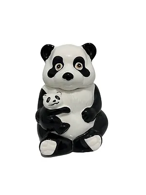 Vintage Ceramic Panda And Baby Cookie Jar With Lid 10.5 Inches Holiday • $58.50