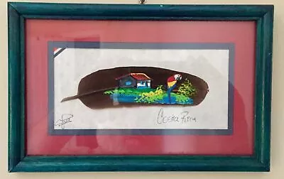 PARROT~COSTA RICA Hand Painted Feather Framed Matted Signed 9 X 5.5  • £16.89