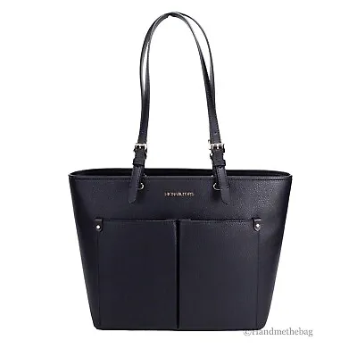 Michael Kors Jet Set Medium Black Vegan Leather Double Pocket Tote Bag • $109