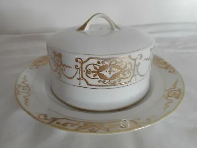 $49.99 • Buy Hand Painted Nippon Gold Round Covered Cheese Dish Butter Keeper Moriage