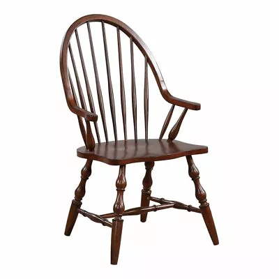 Sunset Trading Andrews 18  Windsor Wood Dining Chair With Arms In Chestnut Brown • $357.76