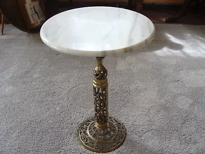 Marble Brass Plant Stand Pedestal Table 17”H Hollywood Regency Vintage • $167.95