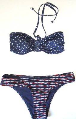 £19.99 • Buy Next Bandeau Navy Bikini Stars Halter Size 8 Stripe Briefs Size 10 New Tags BNWT