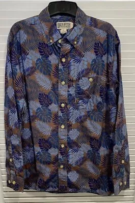 Duluth Trading Shirt Men’s L Blue Brown Floral Palm Pattern • $15