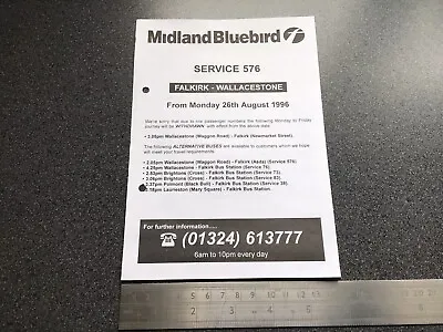 £5 • Buy First Midland Bluebird Scottish Bus Group Route 576 Timetable August 1996