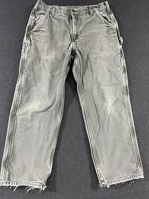 Carhartt Flannel Lined Carpenter Pants 36x30 Distressed Faded Stained B111 MOS • $24.99