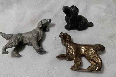 3 Dog Figurine Lot Cast Pewter & Bronze Vintage Miniatures Irish Setter Spaniel  • $16.90